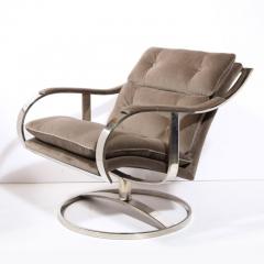 Holly Hunt Pair of Mid Century Modern Button Back Chrome Arm Chairs in Holly Hunt Velvet - 2551592