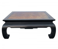 Hollywood Regency Asian Modern Square Cocktail Table in Black Burl Wood - 2556087