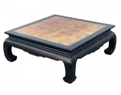 Hollywood Regency Asian Modern Square Cocktail Table in Black Burl Wood - 2556091