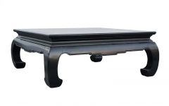 Hollywood Regency Asian Modern Square Cocktail Table in Black Burl Wood - 2556092