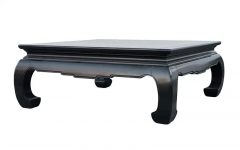 Hollywood Regency Asian Modern Square Cocktail Table in Black Burl Wood - 2556093