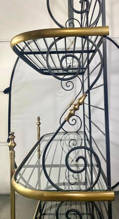 Hollywood Regency Bakers Rack or Shelf Three Tier Wrought Iron and Brass - 3184369