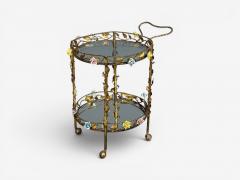 Hollywood Regency Bar Car Gilt Metal Porcelain USA 20th c  - 4577078