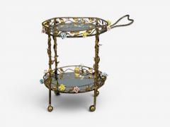 Hollywood Regency Bar Car Gilt Metal Porcelain USA 20th c  - 4577079