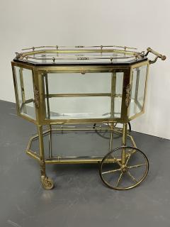 Hollywood Regency Beveled Glass Bronze and Brass Tea Wagon or Serving Cart - 2952208