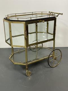 Hollywood Regency Beveled Glass Bronze and Brass Tea Wagon or Serving Cart - 2952209