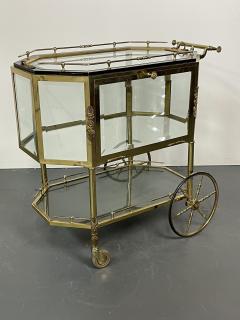 Hollywood Regency Beveled Glass Bronze and Brass Tea Wagon or Serving Cart - 2952213