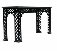 Hollywood Regency Black Brass Glass Chinoiserie Console Table or Sofa Table - 2824301