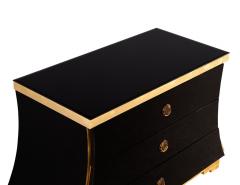 Hollywood Regency Black Glass and Gold Leaf Curved Commode - 2654778