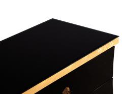 Hollywood Regency Black Glass and Gold Leaf Curved Commode - 2654781