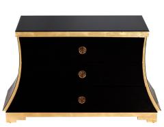 Hollywood Regency Black Glass and Gold Leaf Curved Commode - 2654782