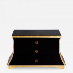 Hollywood Regency Black Glass and Gold Leaf Curved Commode - 2662791