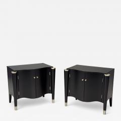 Hollywood Regency Black Lacquer Chrome Nightstands USA 1970s - 4287933