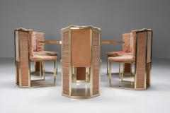 Hollywood Regency Brass Pink Dining Chairs Set 1970s - 2210962