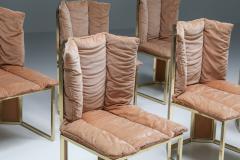 Hollywood Regency Brass Pink Dining Chairs Set 1970s - 2210998