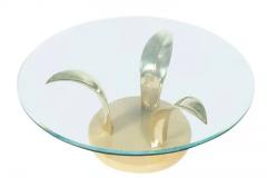 Hollywood Regency Brass and Glass Leaf Motif Cocktail Table Mid Century Modern - 2487881