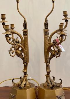 Hollywood Regency Candelabra Lamps W Trumpet Playing Putti Paris Foundry - 1942600