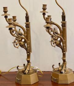 Hollywood Regency Candelabra Lamps W Trumpet Playing Putti Paris Foundry - 1942605