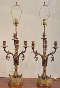 Hollywood Regency Candelabra Lamps W Trumpet Playing Putti Paris Foundry - 1942608