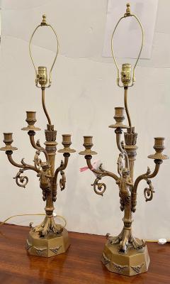 Hollywood Regency Candelabra Lamps W Trumpet Playing Putti Paris Foundry - 1942614