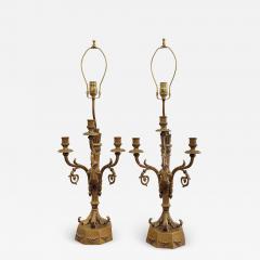 Hollywood Regency Candelabra Lamps W Trumpet Playing Putti Paris Foundry - 1942969