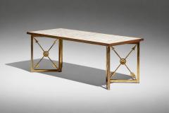 Hollywood Regency Coffee Table Capiz Shell Brass France 1950s - 4808800