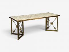 Hollywood Regency Coffee Table Capiz Shell Brass France 1950s - 4808801