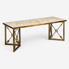 Hollywood Regency Coffee Table Capiz Shell Brass France 1950s - 4824097
