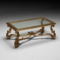 Hollywood Regency Coffee Table Gilt Wood Gold Leaf Glass Italy 1960s - 3932200