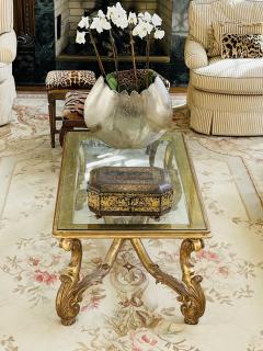 Hollywood Regency Coffee Table Gilt Wood Gold Leaf Glass Italy 1960s - 3932202