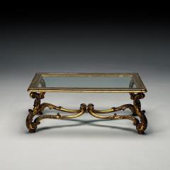 Hollywood Regency Coffee Table Gilt Wood Gold Leaf Glass Italy 1960s - 3932203