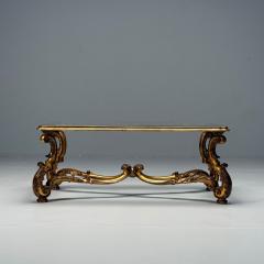 Hollywood Regency Coffee Table Gilt Wood Gold Leaf Glass Italy 1960s - 3932206