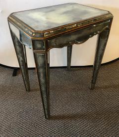 Hollywood Regency Distressed Beveled Mirror Single Draw End Side Table or Desk - 2975677