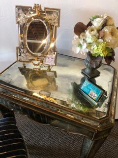 Hollywood Regency Distressed Beveled Mirror Single Draw End Side Table or Desk - 2975680