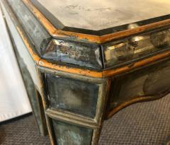 Hollywood Regency Distressed Beveled Mirror Single Draw End Side Table or Desk - 2975684