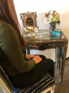 Hollywood Regency Distressed Beveled Mirror Single Draw End Side Table or Desk - 2975685
