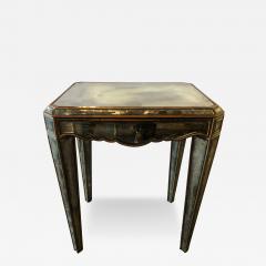 Hollywood Regency Distressed Beveled Mirror Single Draw End Side Table or Desk - 2988324