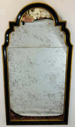 Hollywood Regency Ebony Black and Gold Antiqued Glass Wall or Mantel Mirror - 2866304