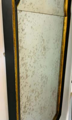 Hollywood Regency Ebony Black and Gold Antiqued Glass Wall or Mantel Mirror - 2866383