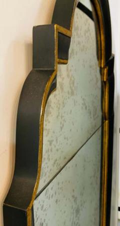 Hollywood Regency Ebony Black and Gold Antiqued Glass Wall or Mantel Mirror - 2866394