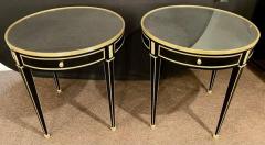 Hollywood Regency Ebony Bouillote or End Tables Manner Jansen Mirror Tops Pair - 2933371