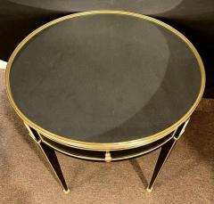 Hollywood Regency Ebony Bouillote or End Tables Manner Jansen Mirror Tops Pair - 2933374