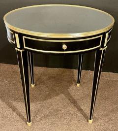 Hollywood Regency Ebony Bouillote or End Tables Manner Jansen Mirror Tops Pair - 2933380
