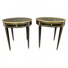 Hollywood Regency Ebony Bouillote or End Tables Manner Jansen Mirror Tops Pair - 2933381