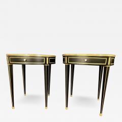 Hollywood Regency Ebony Bouillote or End Tables Manner Jansen Mirror Tops Pair - 2933828