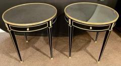 Hollywood Regency Ebony Bouillote or End Tables Manner Jansen Mirror Tops Pair - 4470152