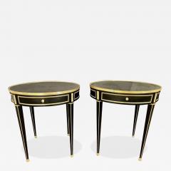 Hollywood Regency Ebony Bouillote or End Tables Manner Jansen Mirror Tops Pair - 4470164