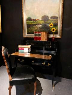 Hollywood Regency Ebony Ladies Desk Louis XV Style Stamped Jansen - 2972532