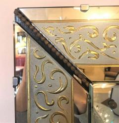 Hollywood Regency Etched Frosted Glass Framed Bevelled Wall or Console Mirror - 1297243