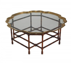 Hollywood Regency Faux Bamboo Brass Tray Circular or Round Cocktail - 2710803